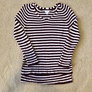 Old Navy Burgundy/White V-Neck Striped Sweater